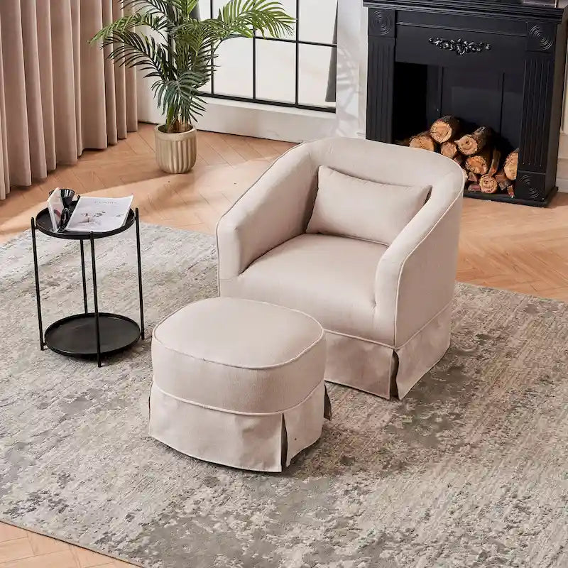 Sillón barril giratorio con otomana, sillón decorativo giratorio para sala