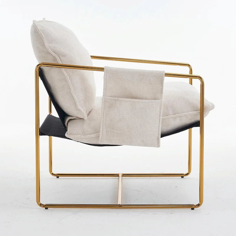 Upholstered Hanging Armchairs with Arm Pockets, Metal Frame,Set of 2
