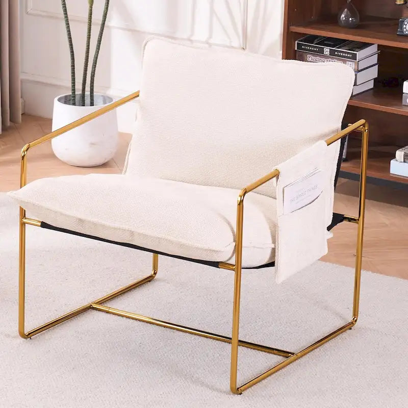 Upholstered Hanging Armchairs with Arm Pockets, Metal Frame,Set of 2