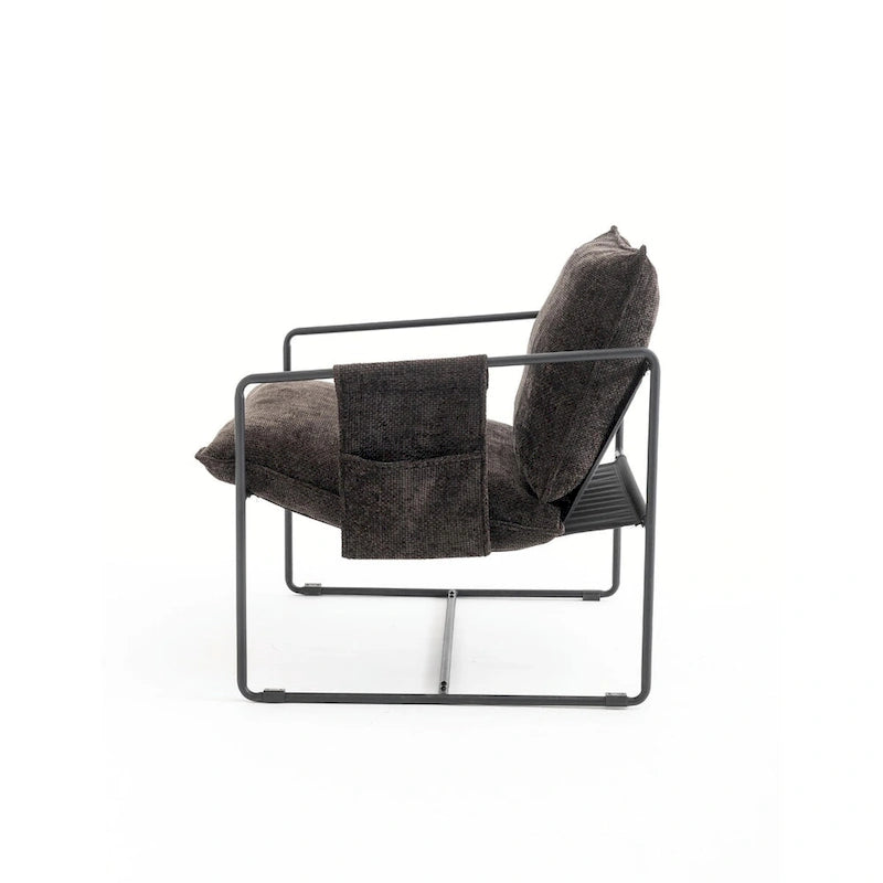Upholstered Hanging Armchairs with Arm Pockets, Metal Frame,Set of 2