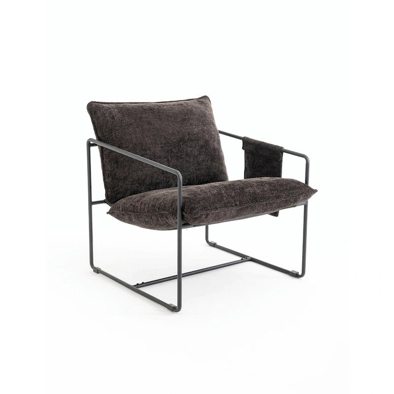 Upholstered Hanging Armchairs with Arm Pockets, Metal Frame,Set of 2