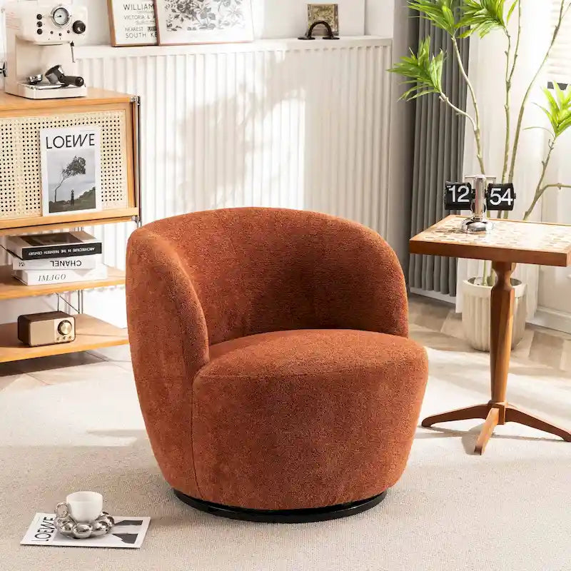 Sillón decorativo moderno individual de tela, giratorio tipo barril con rotación de 360 grados