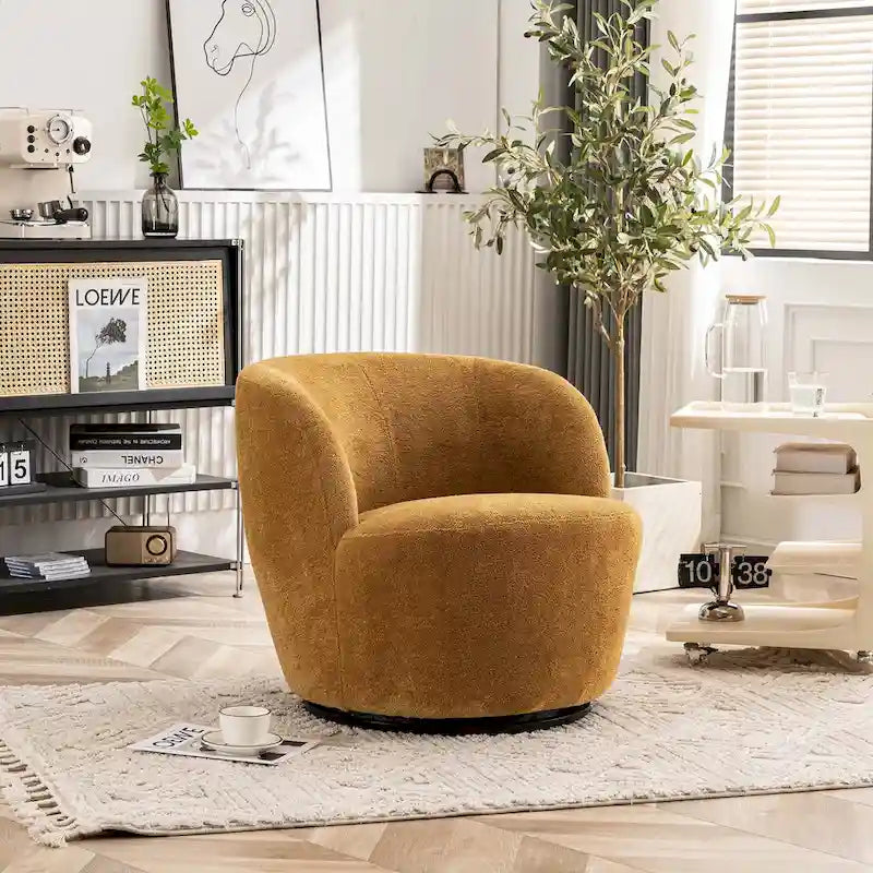 Tekli Kumaş Modern Vurgulu Koltuk, 360 Derece Dönen Fıçı Koltuk