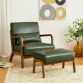 Glitzhome 30.75H Mid-Century PU Leather Armchair with Ottoman Set