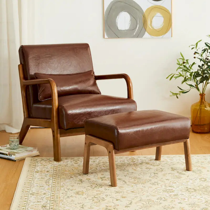 Ensemble fauteuil mi-siècle en similicuir PU Glitzhome 30.75H avec ottoman