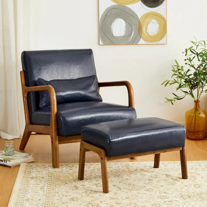 Ensemble fauteuil mi-siècle en similicuir PU Glitzhome 30.75H avec ottoman