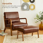 Glitzhome 30.75H Mid-Century PU Leather Armchair with Ottoman Set