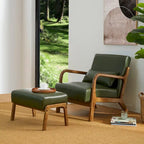 Glitzhome 30.75H Mid-Century PU Leather Armchair with Ottoman Set