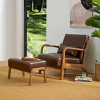 Glitzhome 30.75H Mid-Century PU Leather Armchair with Ottoman Set