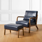 Glitzhome 30.75H Mid-Century PU Leather Armchair with Ottoman Set