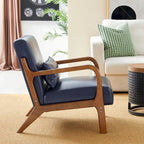 Glitzhome 30.75H Mid-Century PU Leather Armchair with Ottoman Set