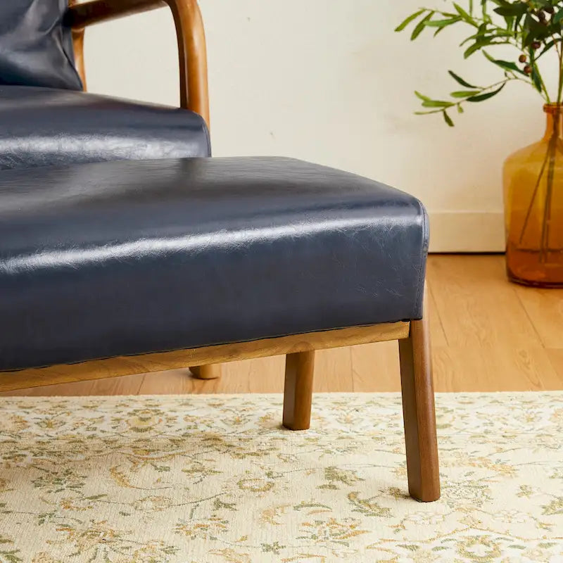 Glitzhome 30.75H Mid-Century PU Leather Armchair with Ottoman Set
