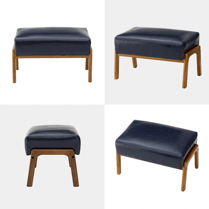 Glitzhome 30.75H Mid-Century PU Leather Armchair with Ottoman Set