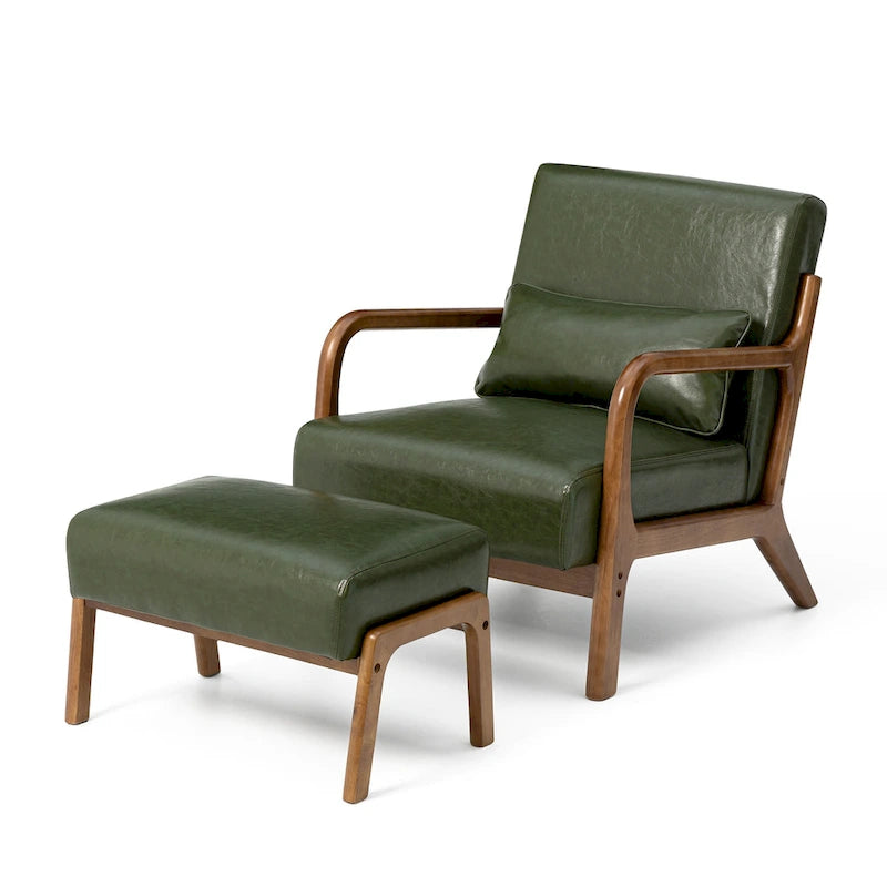 Glitzhome 30.75H Mid-Century PU Leather Armchair with Ottoman Set