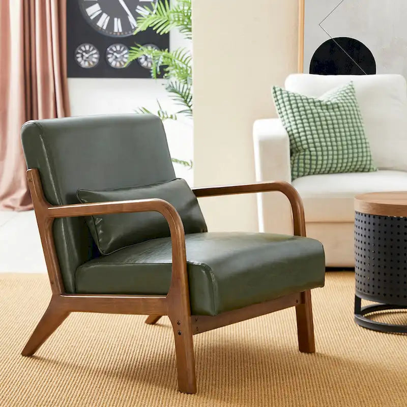 Glitzhome 30.75H Mid-Century PU Leather Armchair with Ottoman Set