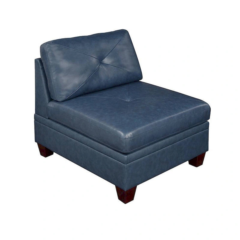 Poltrona componibile senza braccioli Samy da 37 pollici, similpelle blu, legno massello