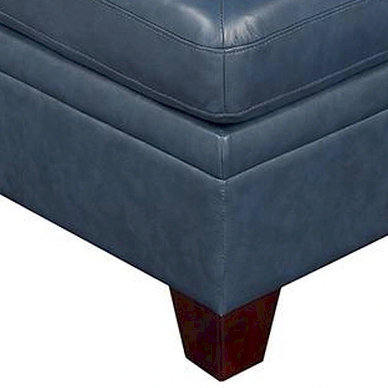 Poltrona componibile senza braccioli Samy da 37 pollici, similpelle blu, legno massello