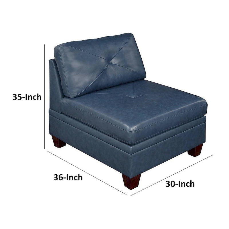 Poltrona componibile senza braccioli Samy da 37 pollici, similpelle blu, legno massello