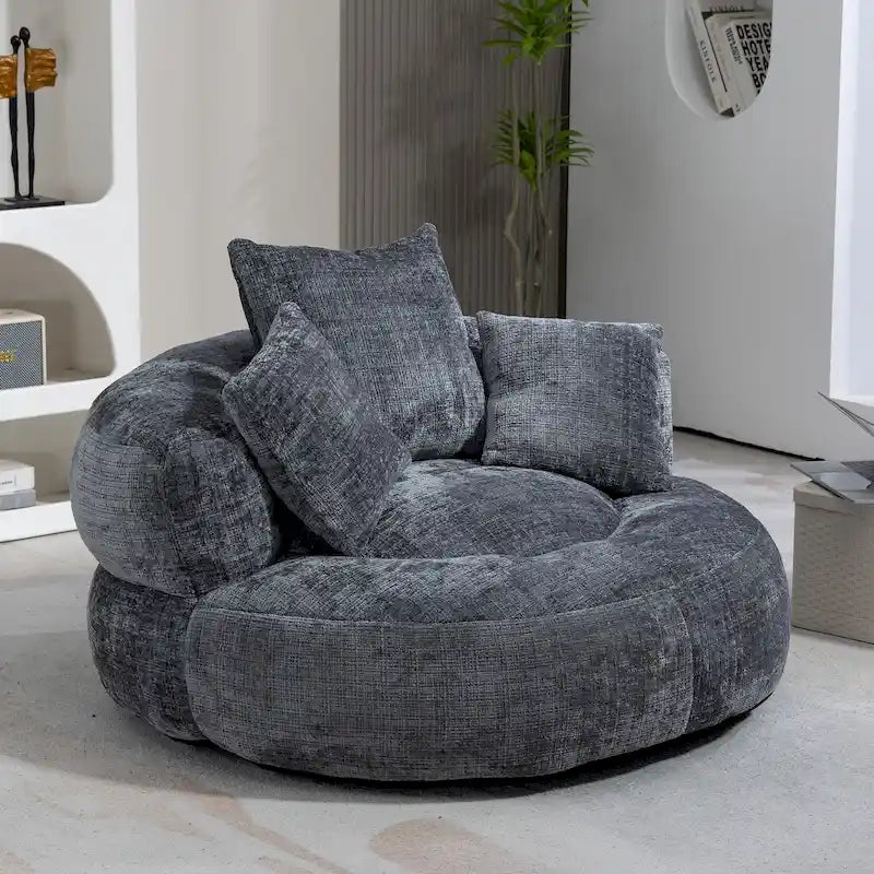 Sillón tipo puf HOMEFUN de chenilla tapizada, cómodo y resistente, con respaldo alto