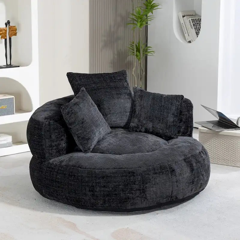 Sillón tipo puf HOMEFUN de chenilla tapizada, cómodo y resistente, con respaldo alto