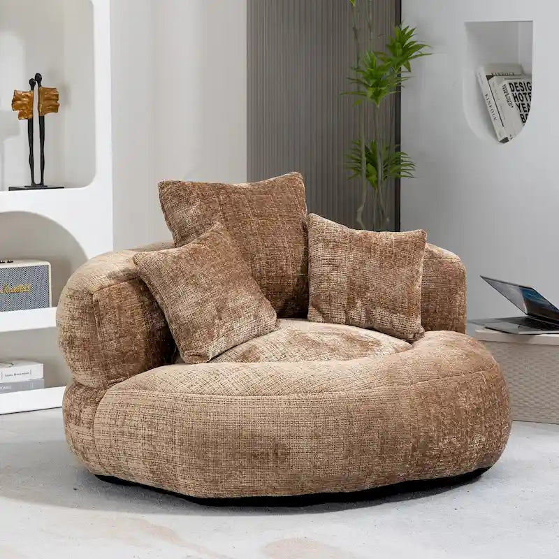 Sillón tipo puf HOMEFUN de chenilla tapizada, cómodo y resistente, con respaldo alto