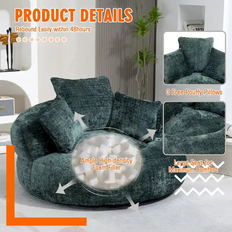 Poltrona sacco confortevole e resistente, imbottita in ciniglia, con schienale alto, HOMEFUN