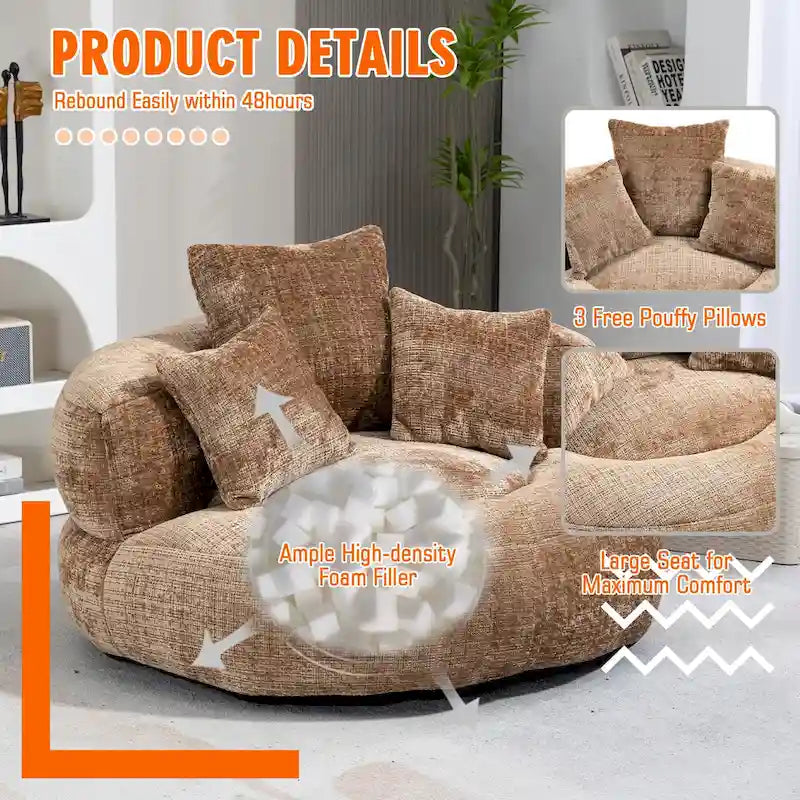 Poltrona sacco confortevole e resistente, imbottita in ciniglia, con schienale alto, HOMEFUN