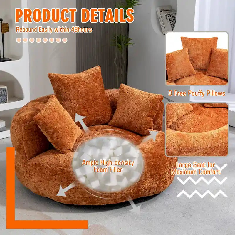 Poltrona sacco confortevole e resistente, imbottita in ciniglia, con schienale alto, HOMEFUN