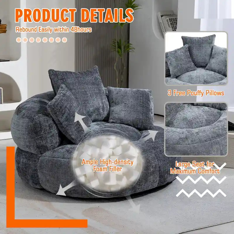 Poltrona sacco confortevole e resistente, imbottita in ciniglia, con schienale alto, HOMEFUN