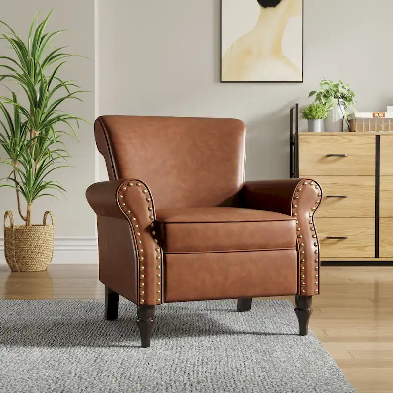 Sillón decorativo con tachuelas y tapizado de cuero sintético