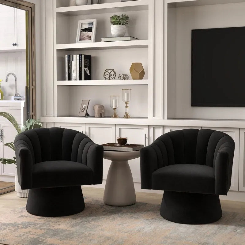 SEYNAR silla decorativa tipo barril moderna y glamurosa de terciopelo tapizado, redonda, giratoria, con brazos, para la sala de estar, juego de 2