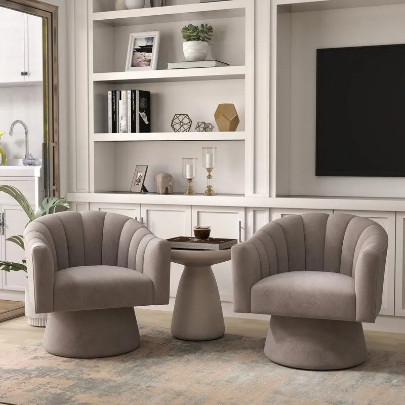 SEYNAR silla decorativa tipo barril moderna y glamurosa de terciopelo tapizado, redonda, giratoria, con brazos, para la sala de estar, juego de 2