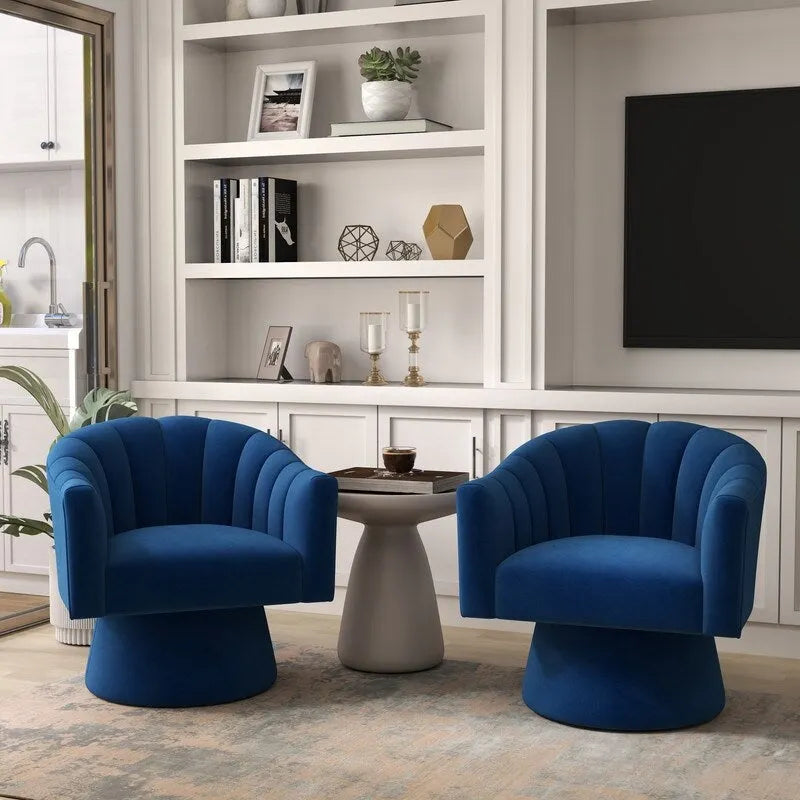 SEYNAR silla decorativa tipo barril moderna y glamurosa de terciopelo tapizado, redonda, giratoria, con brazos, para la sala de estar, juego de 2