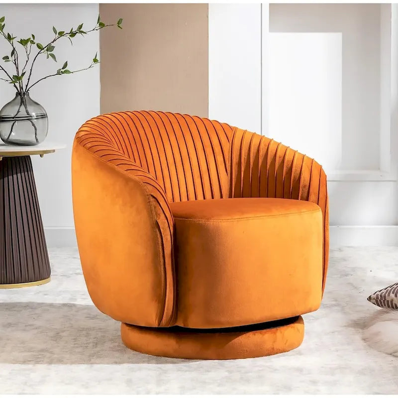 Sillón tipo barril giratorio de terciopelo contemporáneo de US Pride Furniture, con giro de 360°, sofá auxiliar redondo de una plaza