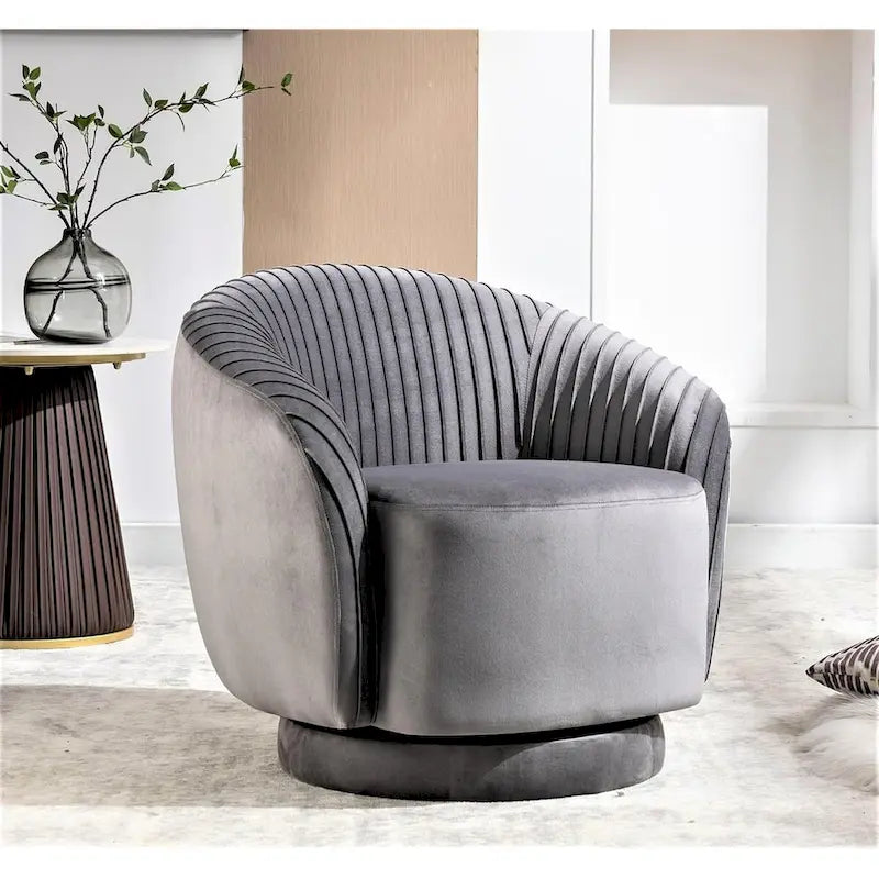 US Pride Furniture Contemporary Velvet Swivel Barrel Chair with 360 Spin Capability Round Accent One-Seater Sofa