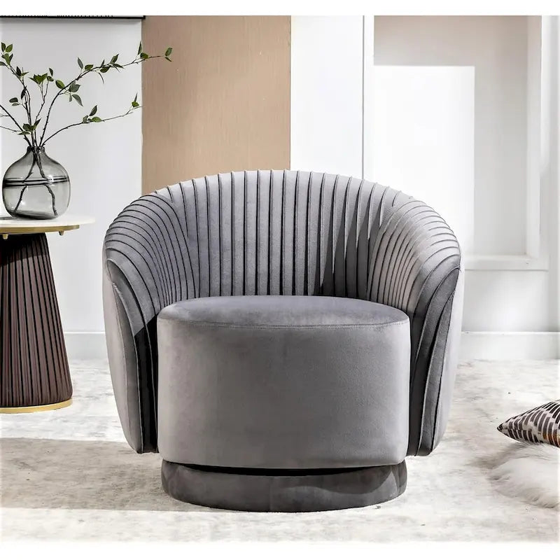 US Pride Furniture çağdaş kadife döner fıçı koltuk, 360 derece dönebilme özellikli yuvarlak tek kişilik vurgu koltuğu