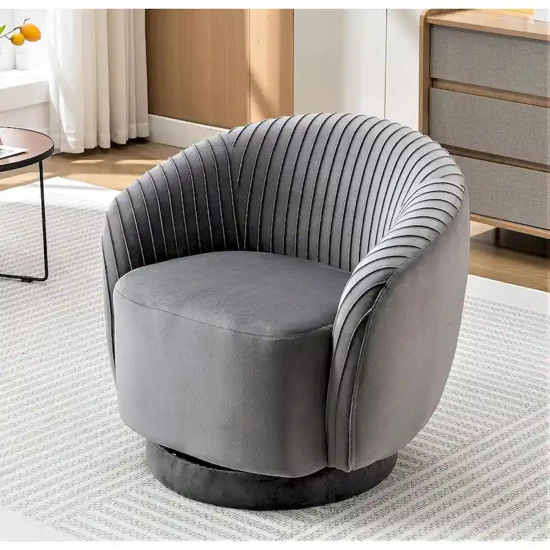 US Pride Furniture çağdaş kadife döner fıçı koltuk, 360 derece dönebilme özellikli yuvarlak tek kişilik vurgu koltuğu