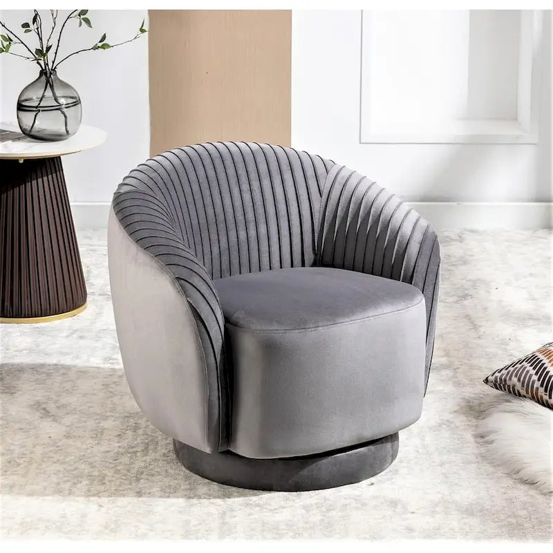 US Pride Furniture çağdaş kadife döner fıçı koltuk, 360 derece dönebilme özellikli yuvarlak tek kişilik vurgu koltuğu