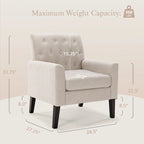 LUE BONA Mid-Century Modern Upholstered Linen Fabric Button Tufted Accent Chair - 28.5 W X 27.25 D X 33.75 H