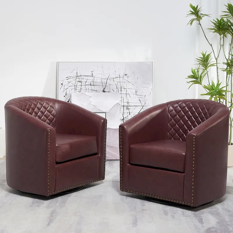 Sillón barril giratorio de cuero PU con capitoné KINWELL de 29 de ancho (juego de 2)