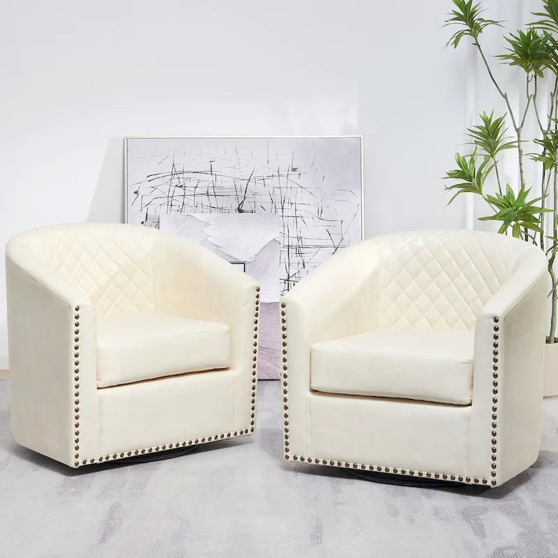 Sillón barril giratorio de cuero PU con capitoné KINWELL de 29 de ancho (juego de 2)