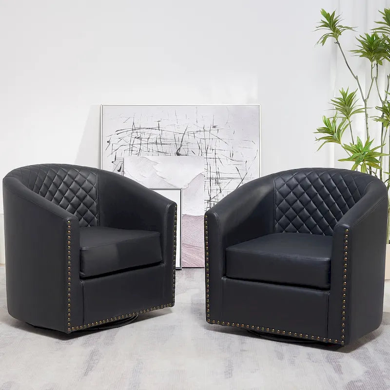 Sillón barril giratorio de cuero PU con capitoné KINWELL de 29 de ancho (juego de 2)