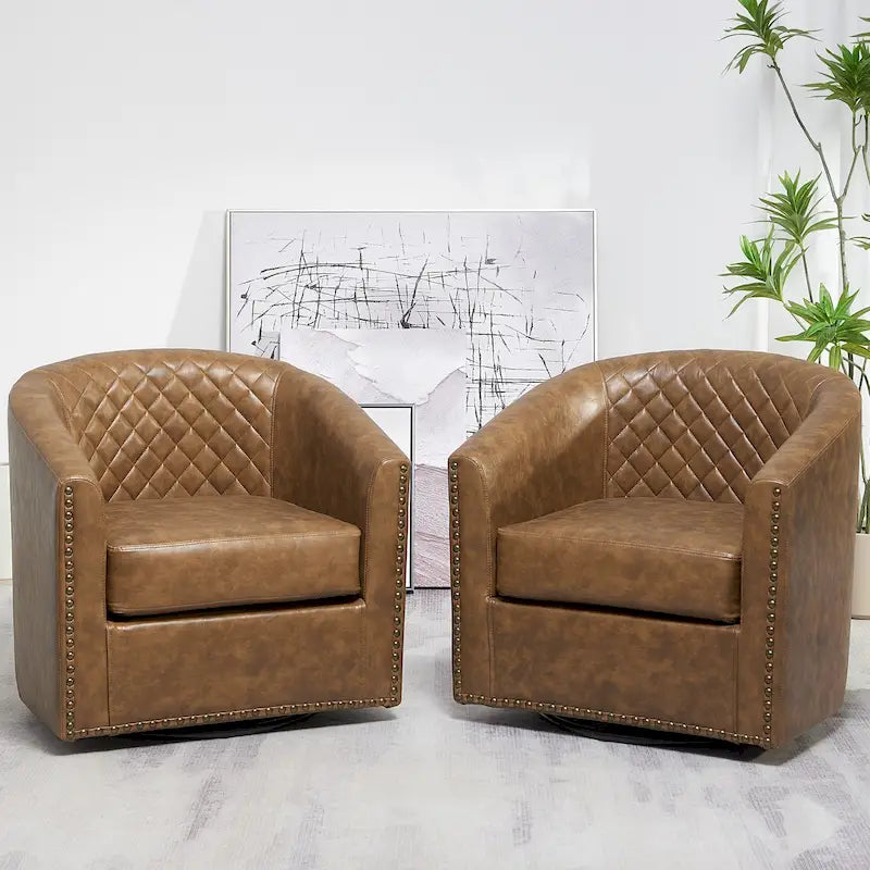 Sillón barril giratorio de cuero PU con capitoné KINWELL de 29 de ancho (juego de 2)