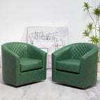 KINWELL 29 Wide Tufted PU Leather Swivel Barrel Chair (Set of 2)