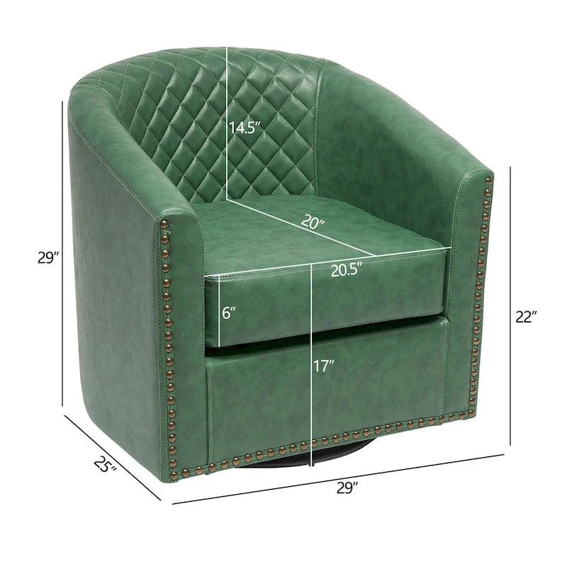 KINWELL 29 Wide Tufted PU Leather Swivel Barrel Chair (Set of 2)
