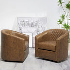 KINWELL 29 Wide Tufted PU Leather Swivel Barrel Chair (Set of 2)