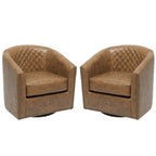 KINWELL 29 Wide Tufted PU Leather Swivel Barrel Chair (Set of 2)