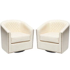 KINWELL 29 Wide Tufted PU Leather Swivel Barrel Chair (Set of 2)