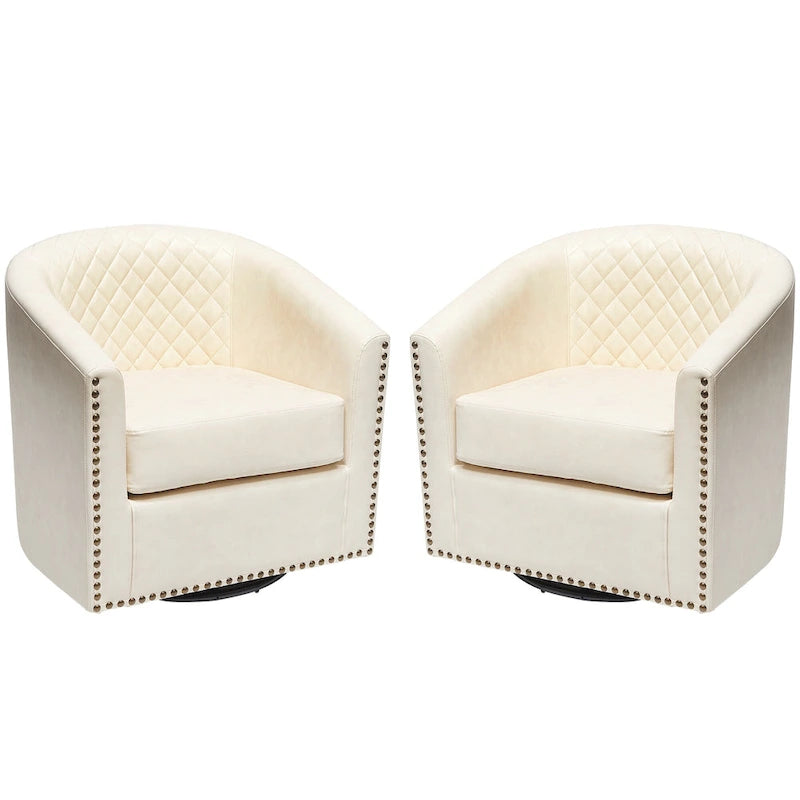KINWELL 29 Wide Tufted PU Leather Swivel Barrel Chair (Set of 2)