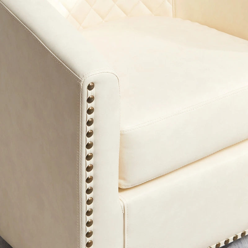KINWELL 29 Wide Tufted PU Leather Swivel Barrel Chair (Set of 2)